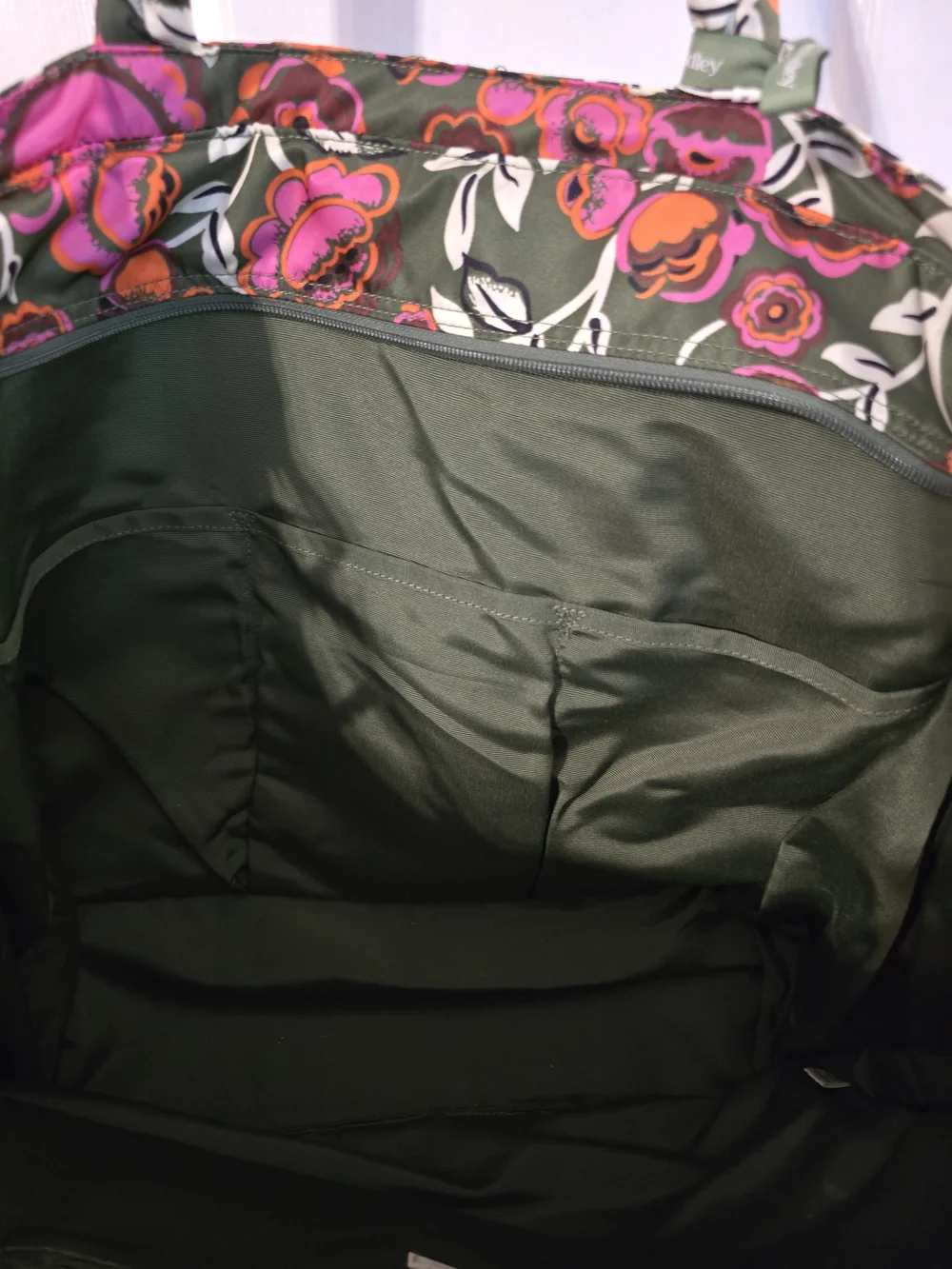 Vera Bradley Knollton Travel Tote -Olive Tote with Pink & Orange Floral Print